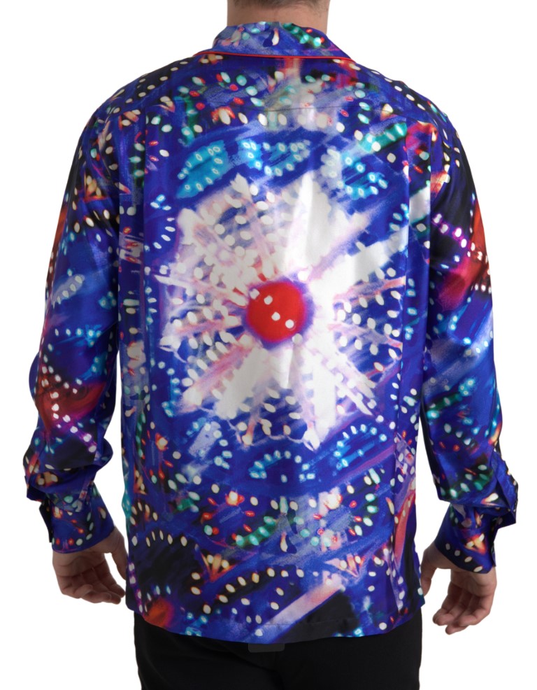 Camicia da uomo in seta multicolore con stampa psichedelica Dolce & Gabbana