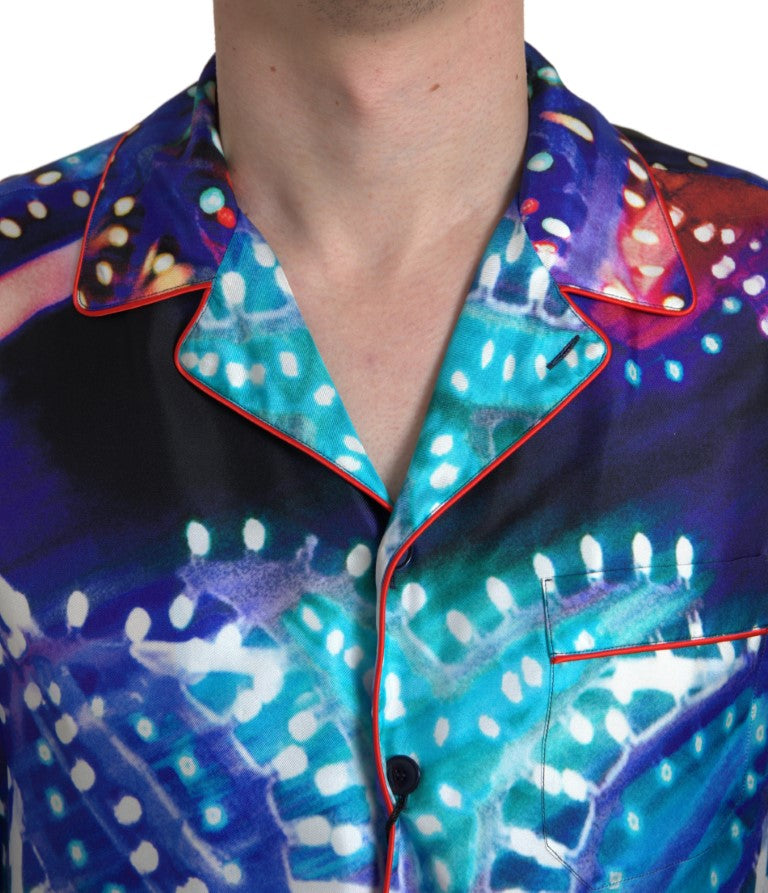 Camicia da uomo in seta multicolore con stampa psichedelica Dolce & Gabbana