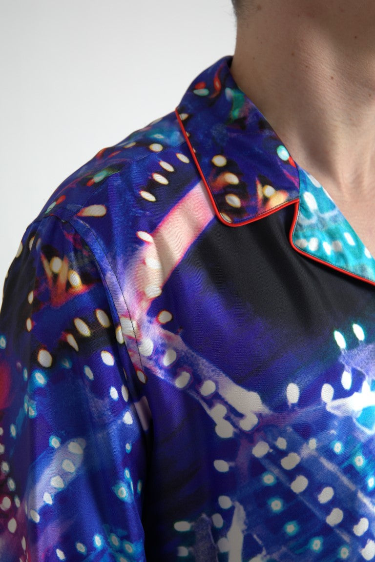 Camicia da uomo in seta multicolore con stampa psichedelica Dolce & Gabbana