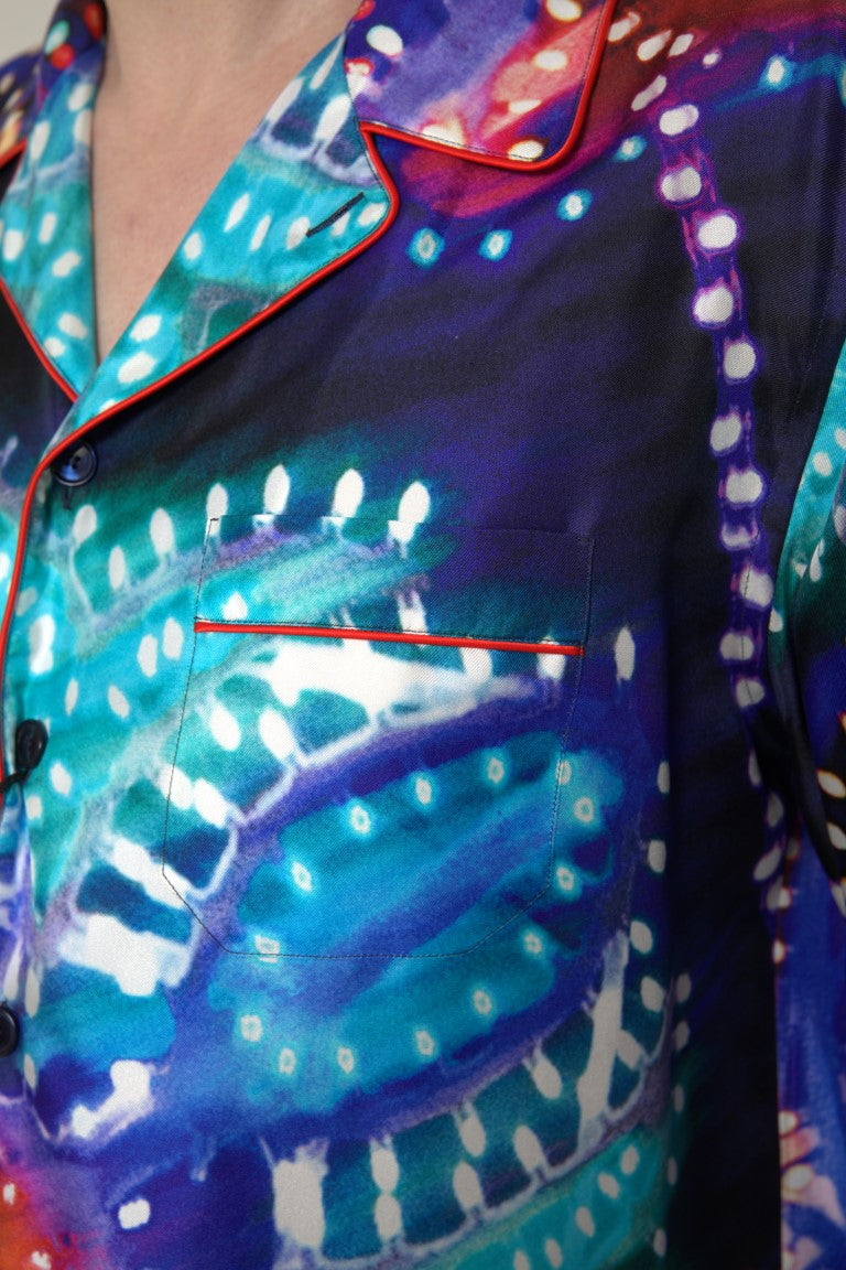 Camicia da uomo in seta multicolore con stampa psichedelica Dolce & Gabbana