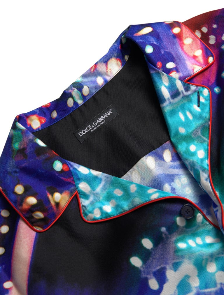 Camicia da uomo in seta multicolore con stampa psichedelica Dolce & Gabbana