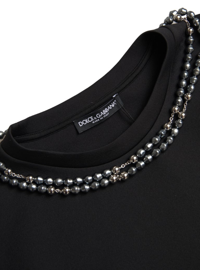 Camiseta preta de poliéster com colar Dolce & Gabbana