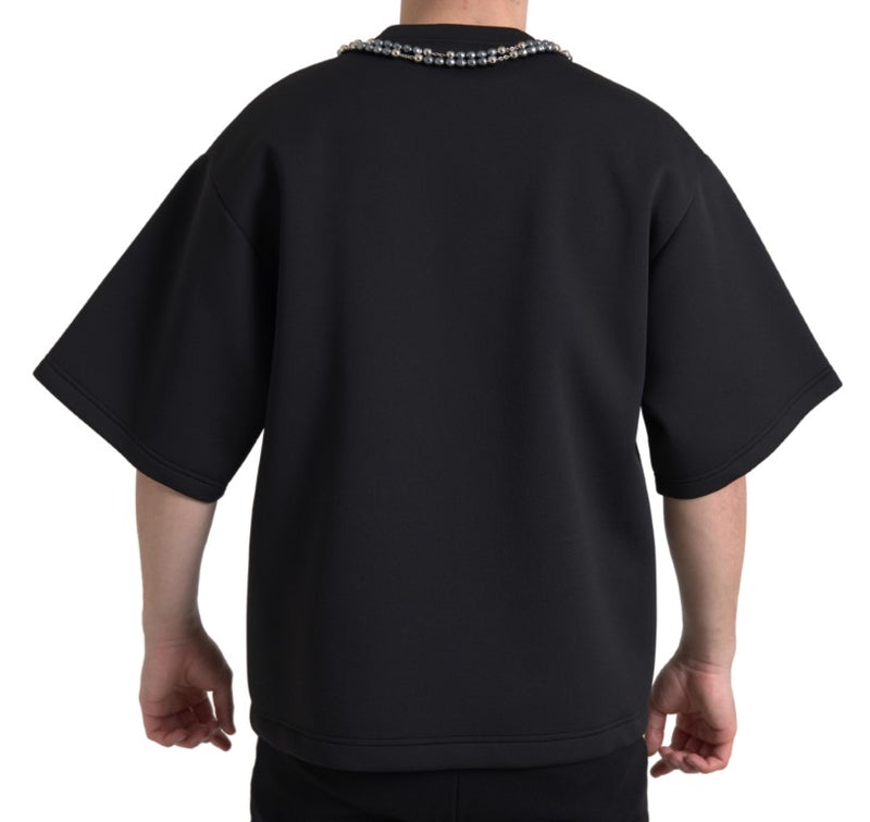 Camiseta preta de poliéster com colar Dolce & Gabbana