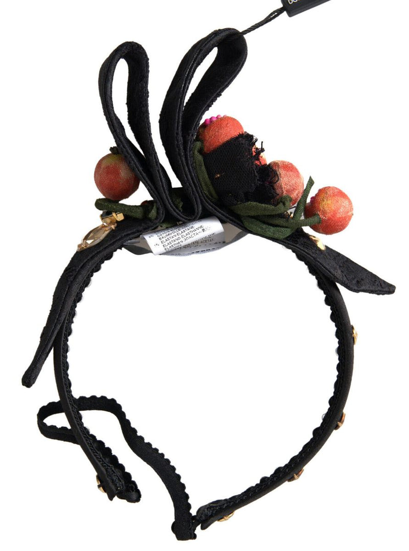 Diadema con tiara de cristales con higos multicolor de Dolce & Gabbana, negra