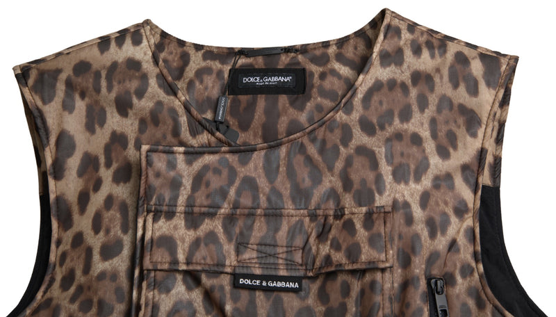 Roupa esportiva sem mangas de seda marrom com estampa de leopardo Dolce & Gabbana