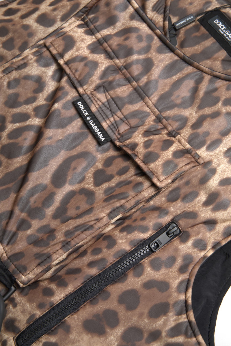 Roupa esportiva sem mangas de seda marrom com estampa de leopardo Dolce & Gabbana