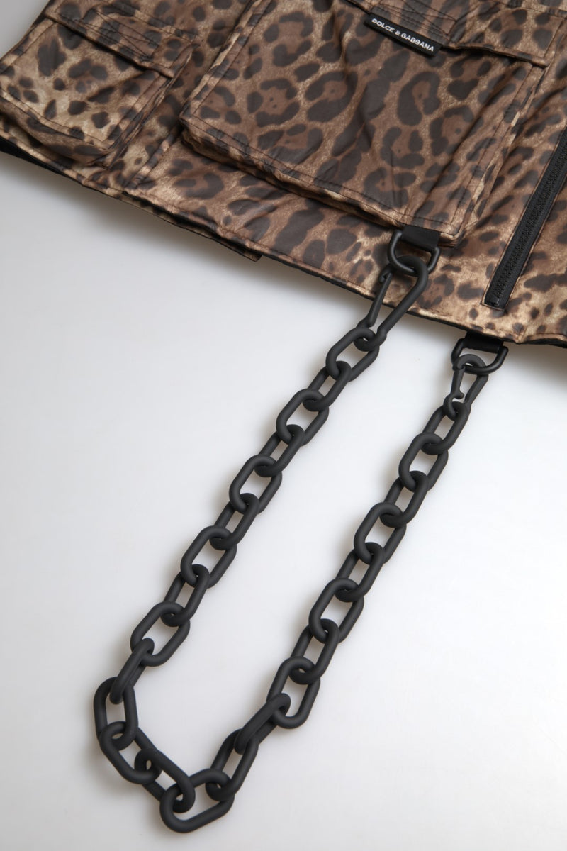 Roupa esportiva sem mangas de seda marrom com estampa de leopardo Dolce & Gabbana