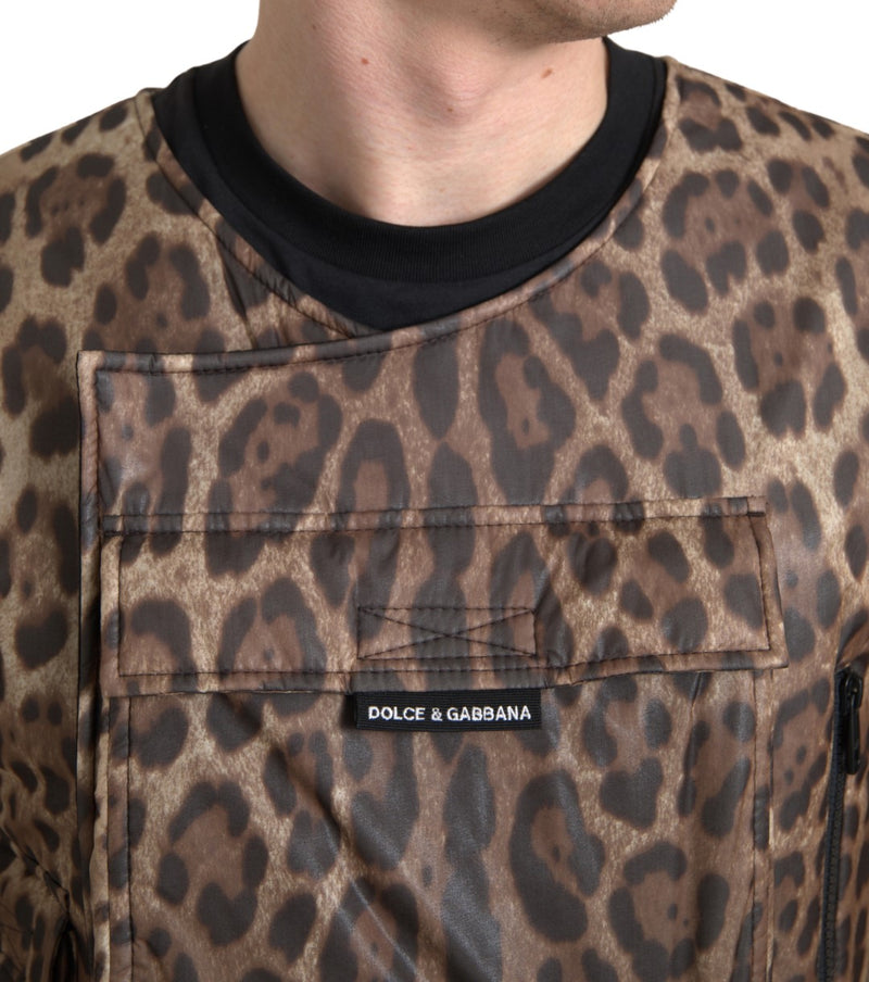 Roupa esportiva sem mangas de seda marrom com estampa de leopardo Dolce & Gabbana