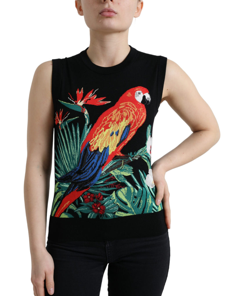 Canotta senza maniche in maglia di lana nera con uccello Dolce & Gabbana