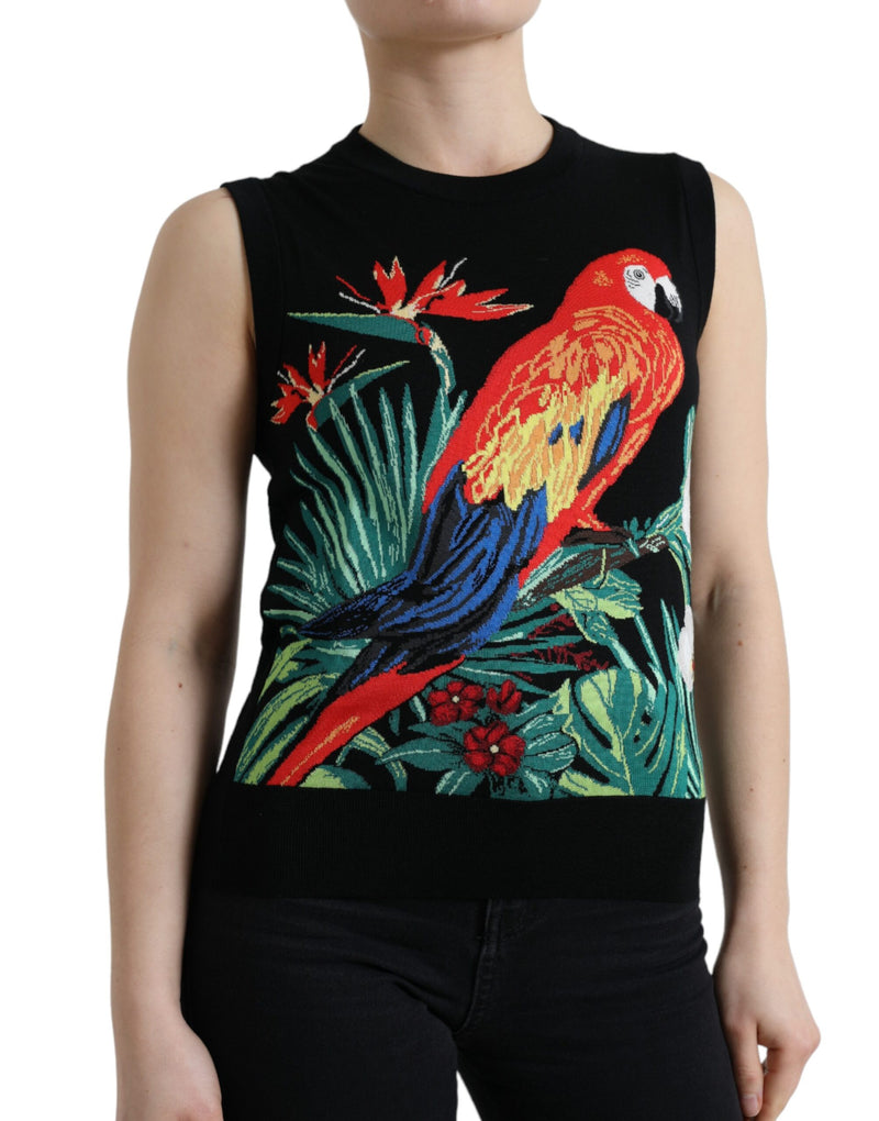 Canotta senza maniche in maglia di lana nera con uccello Dolce & Gabbana