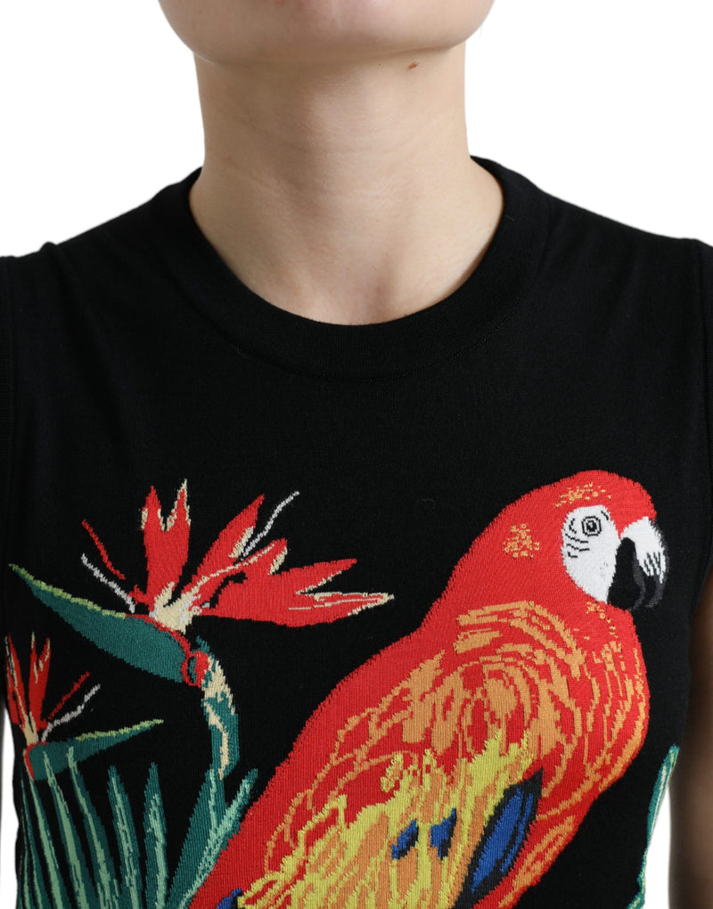 Canotta senza maniche in maglia di lana nera con uccello Dolce & Gabbana