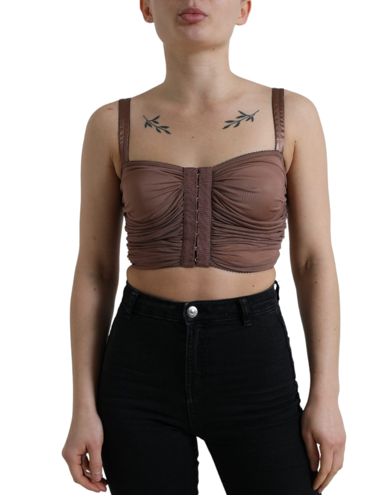 Top corto senza maniche a bustier in viscosa marrone Dolce & Gabbana