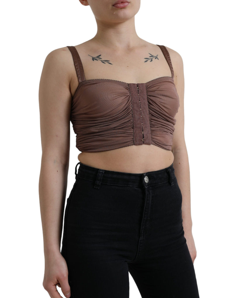 Top corto senza maniche a bustier in viscosa marrone Dolce & Gabbana
