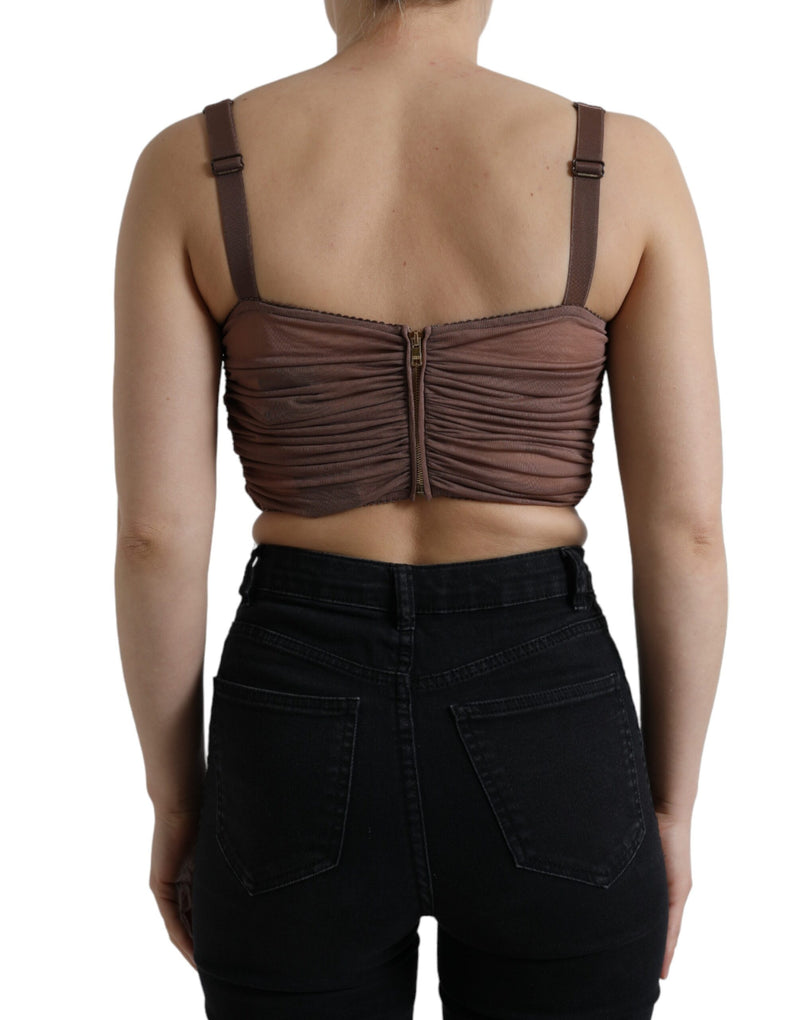 Top corto senza maniche a bustier in viscosa marrone Dolce & Gabbana
