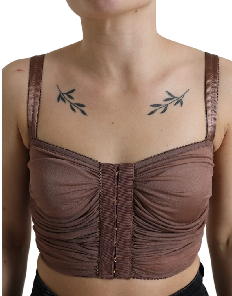 Top corto senza maniche a bustier in viscosa marrone Dolce & Gabbana