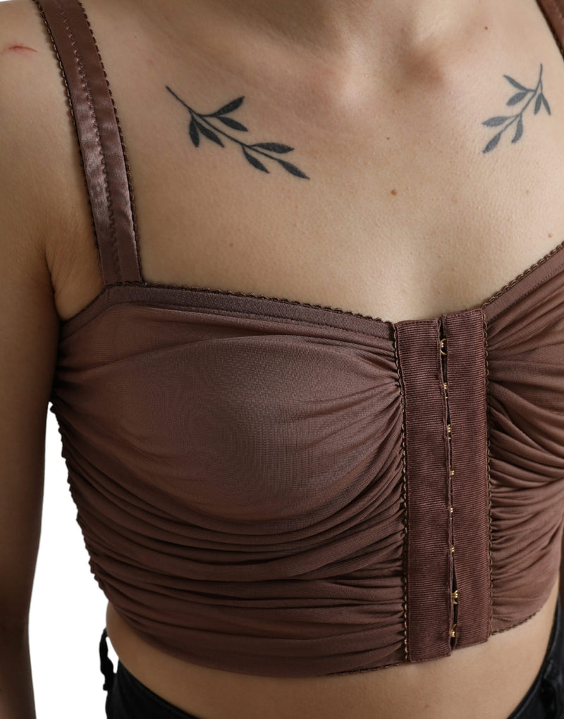 Top corto senza maniche a bustier in viscosa marrone Dolce & Gabbana