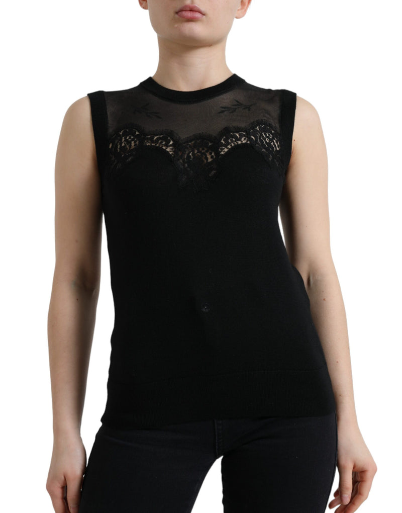 Regata Dolce & Gabbana preta de cashmere com acabamento em renda