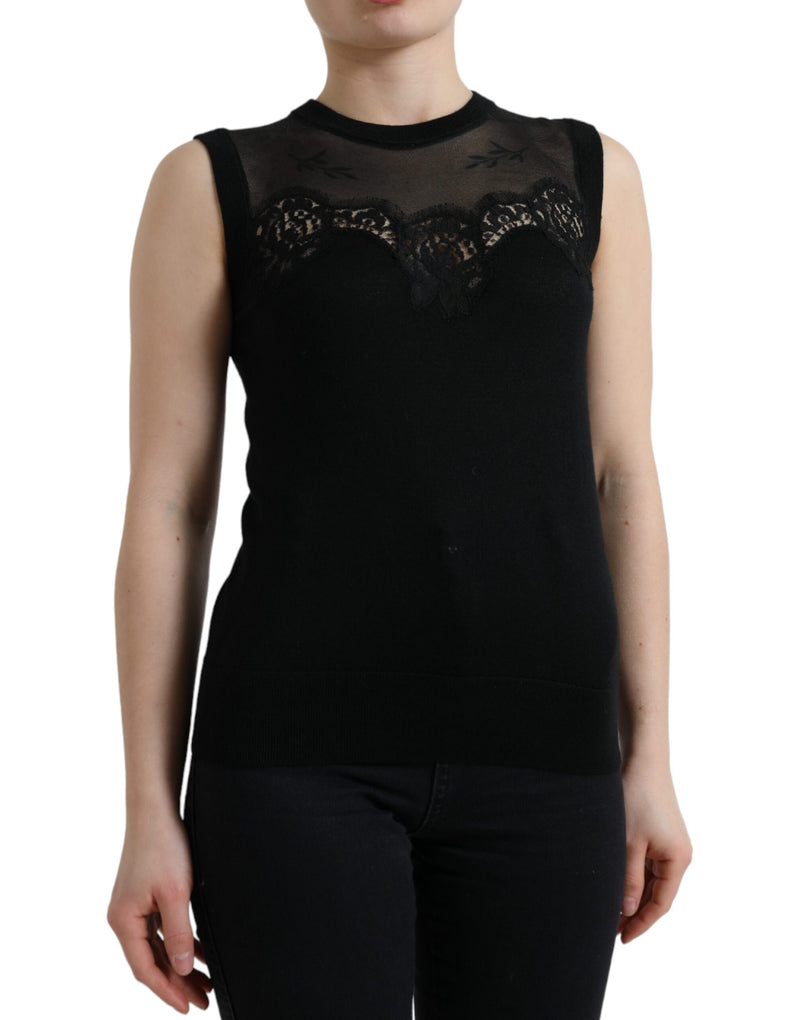 Regata Dolce & Gabbana preta de cashmere com acabamento em renda