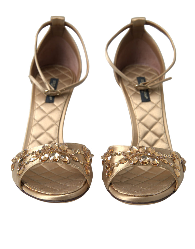 Sandales dorées en satin à bride cheville et cristaux Dolce & Gabbana