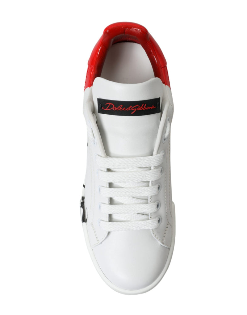 Baskets basses à lacets blanches et rouges pour femme Dolce & Gabbana