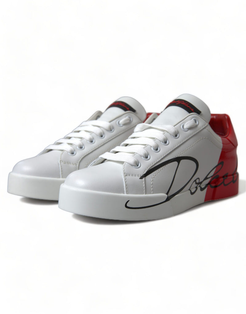 Baskets basses à lacets blanches et rouges pour femme Dolce & Gabbana