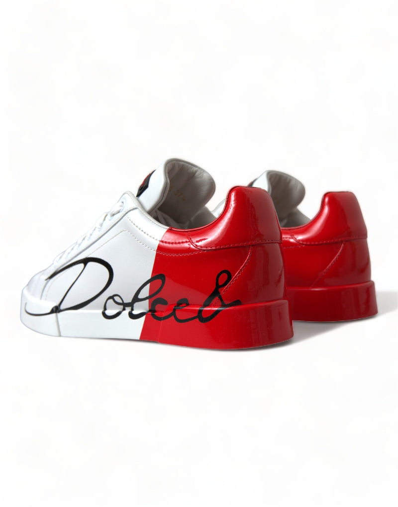 Baskets basses à lacets blanches et rouges pour femme Dolce & Gabbana