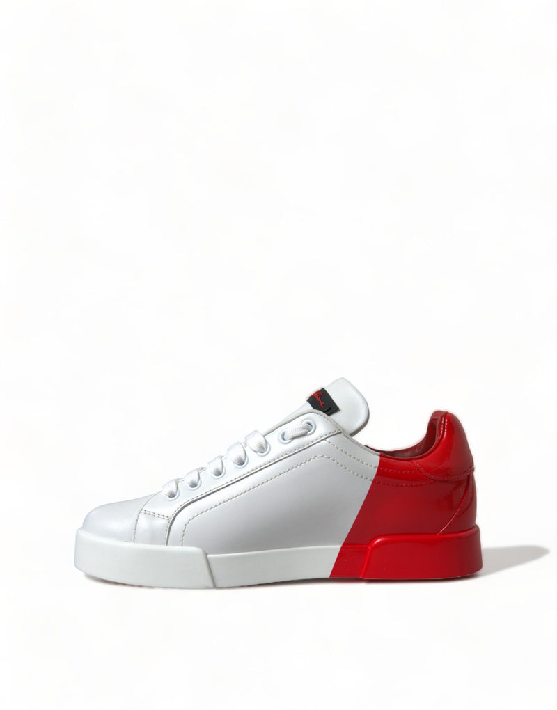 Baskets basses à lacets blanches et rouges pour femme Dolce & Gabbana