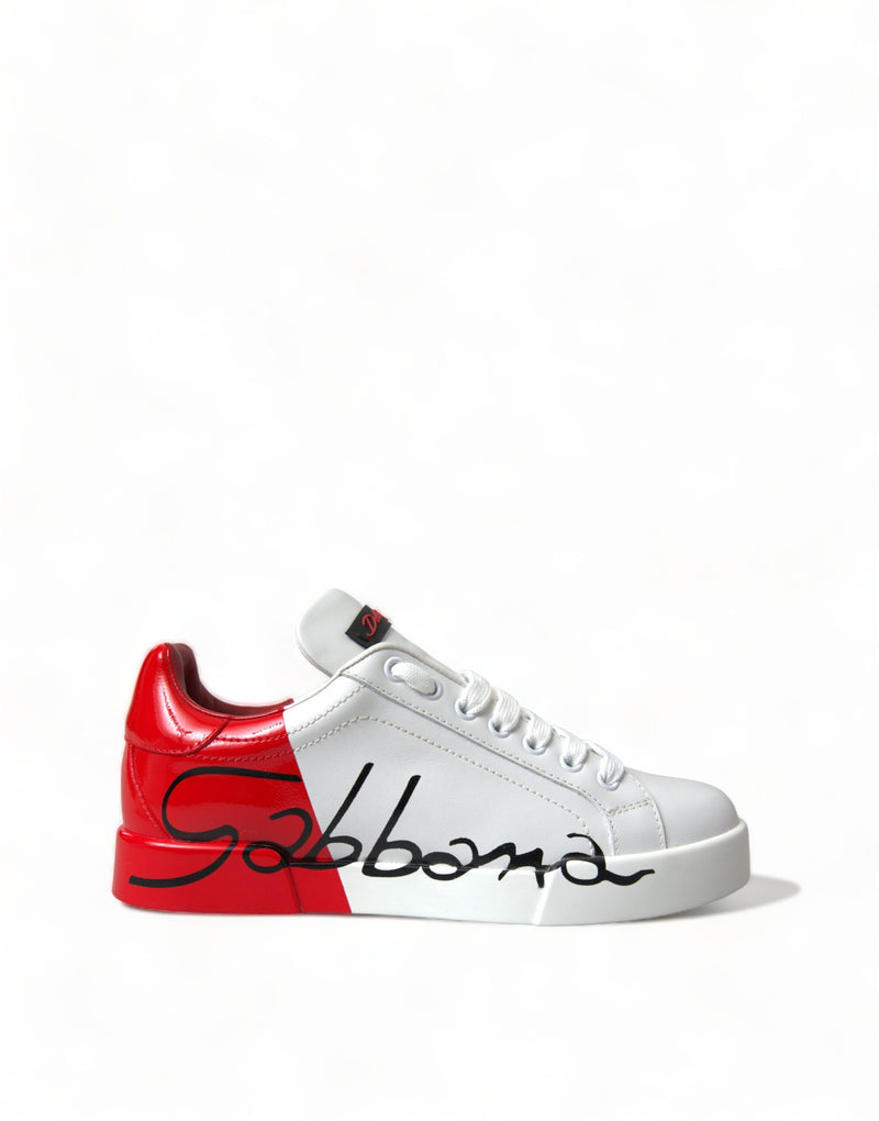 Baskets basses à lacets blanches et rouges pour femme Dolce & Gabbana