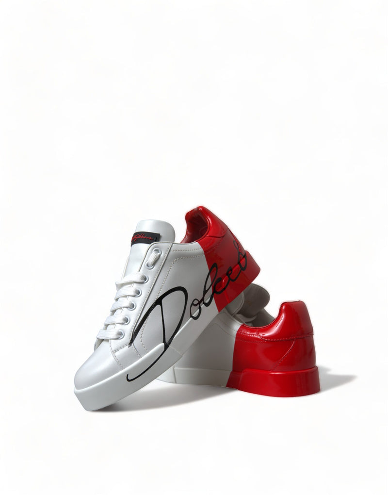 Baskets basses à lacets blanches et rouges pour femme Dolce & Gabbana
