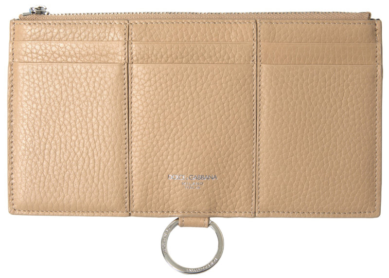 Dolce & Gabbana Portafoglio portacarte beige in pelle con tracolla