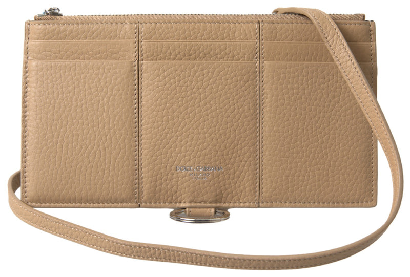 Dolce & Gabbana Portafoglio portacarte beige in pelle con tracolla