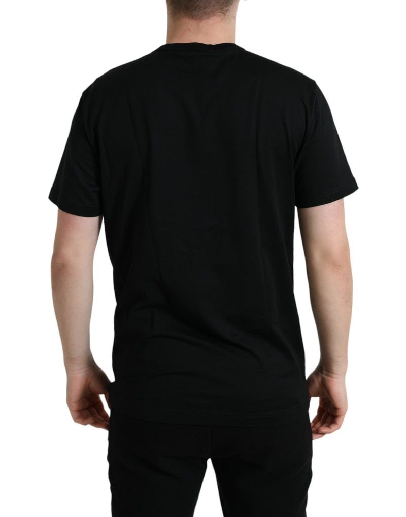 Camiseta preta de algodão com pingente dog tag e gola redonda Dolce & Gabbana