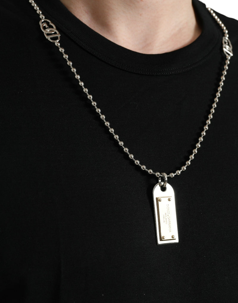 Camiseta preta de algodão com pingente dog tag e gola redonda Dolce & Gabbana