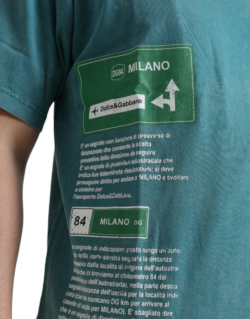 T-shirt bleu en coton Milano Street à col rond Dolce & Gabbana