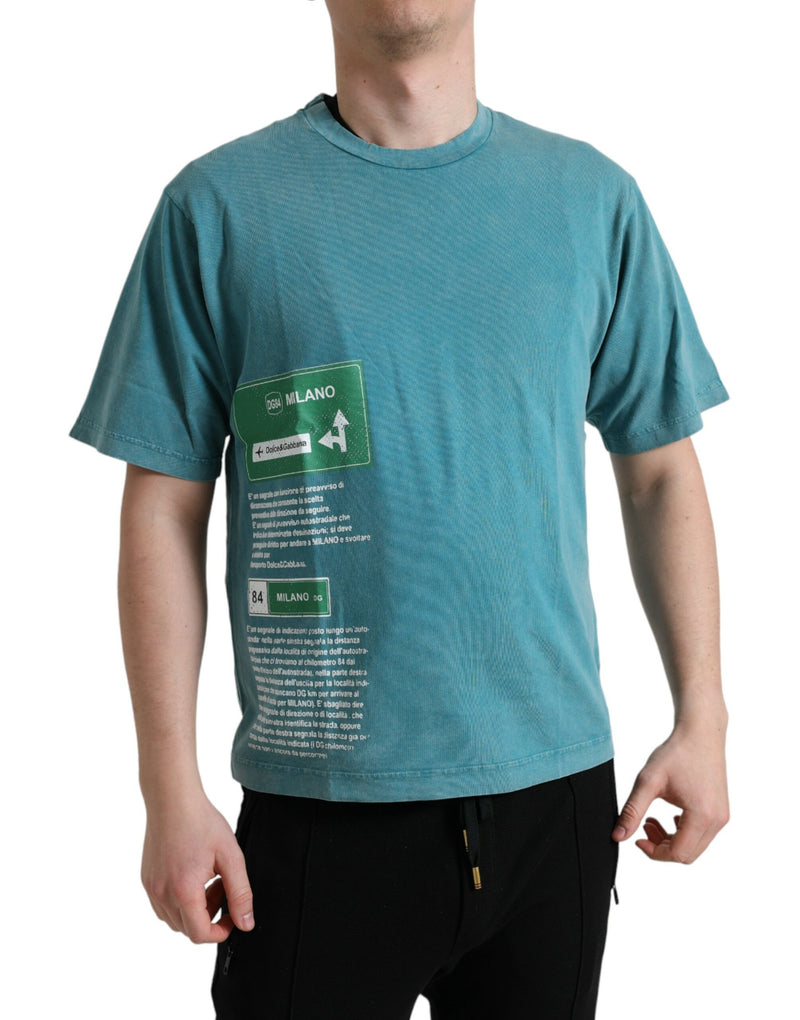 T-shirt bleu en coton Milano Street à col rond Dolce & Gabbana