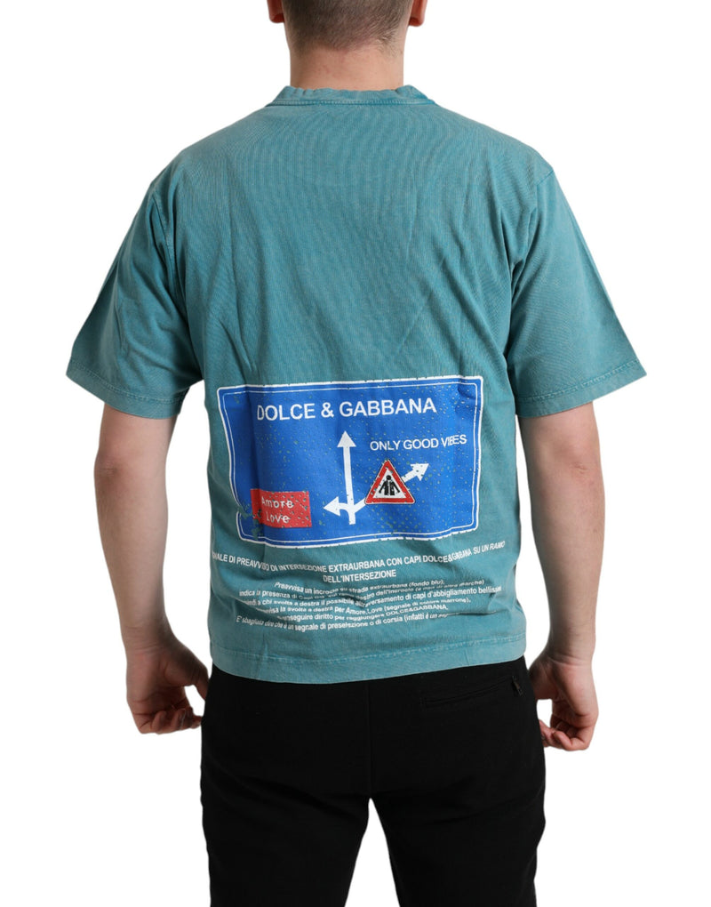 T-shirt bleu en coton Milano Street à col rond Dolce & Gabbana