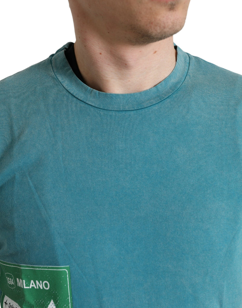 T-shirt bleu en coton Milano Street à col rond Dolce & Gabbana