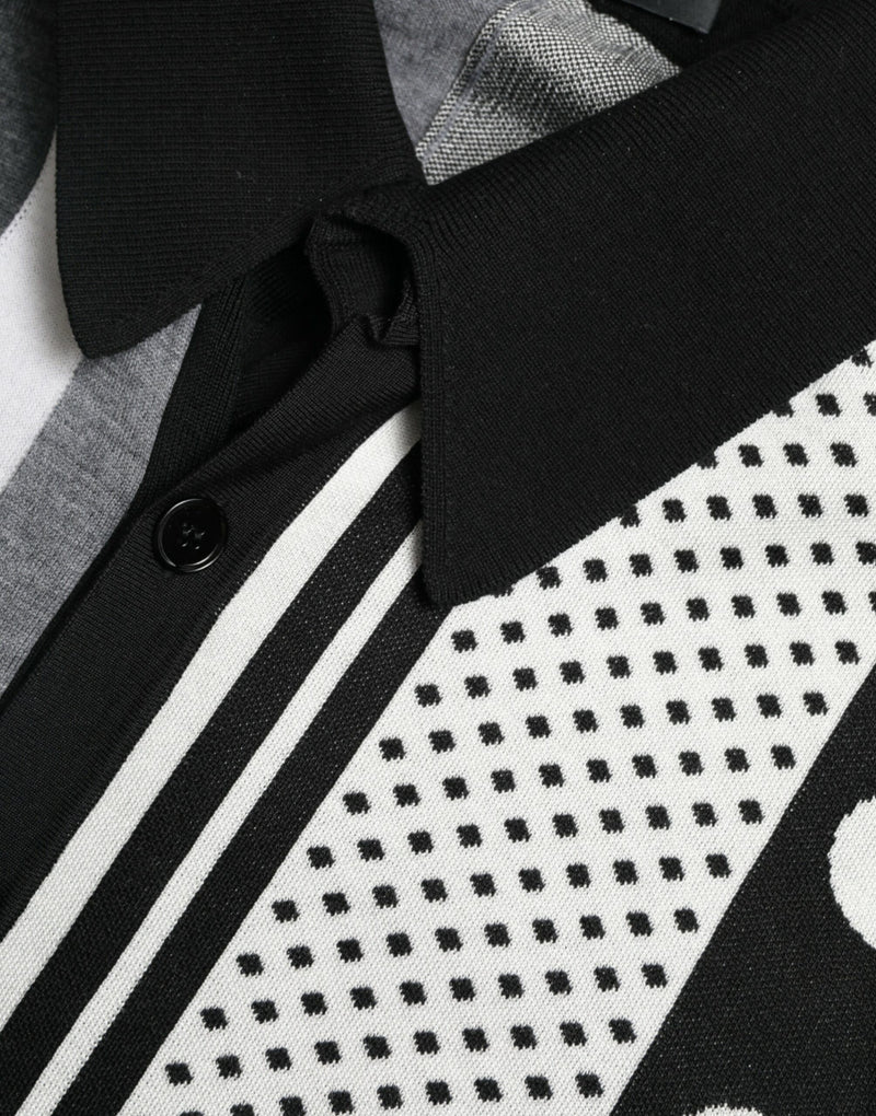 Suéter polo cardigan preto e branco Dolce & Gabbana