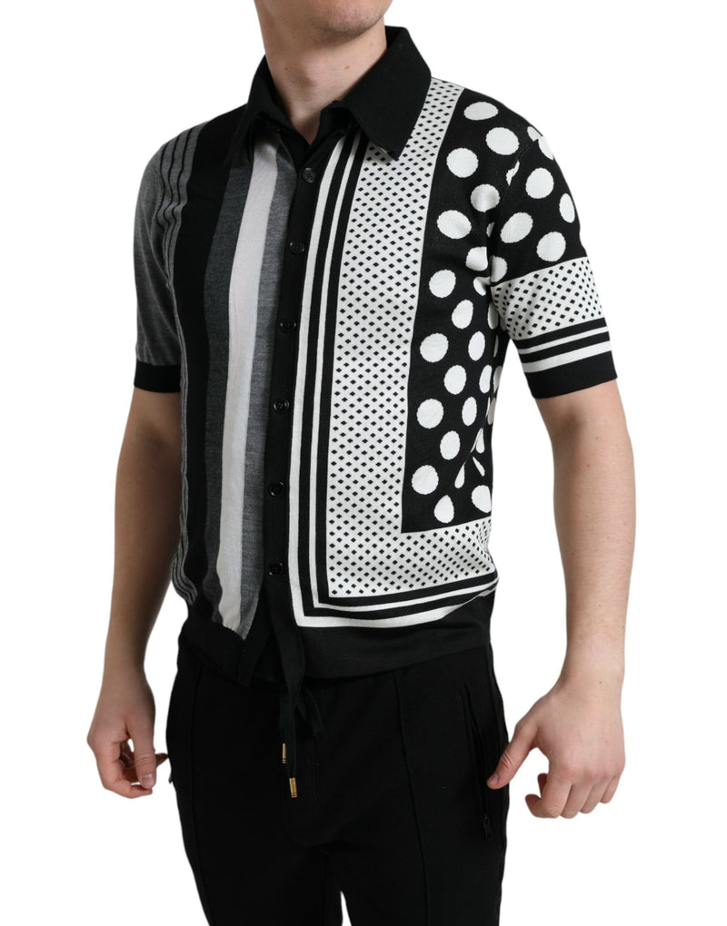 Suéter polo cardigan preto e branco Dolce & Gabbana