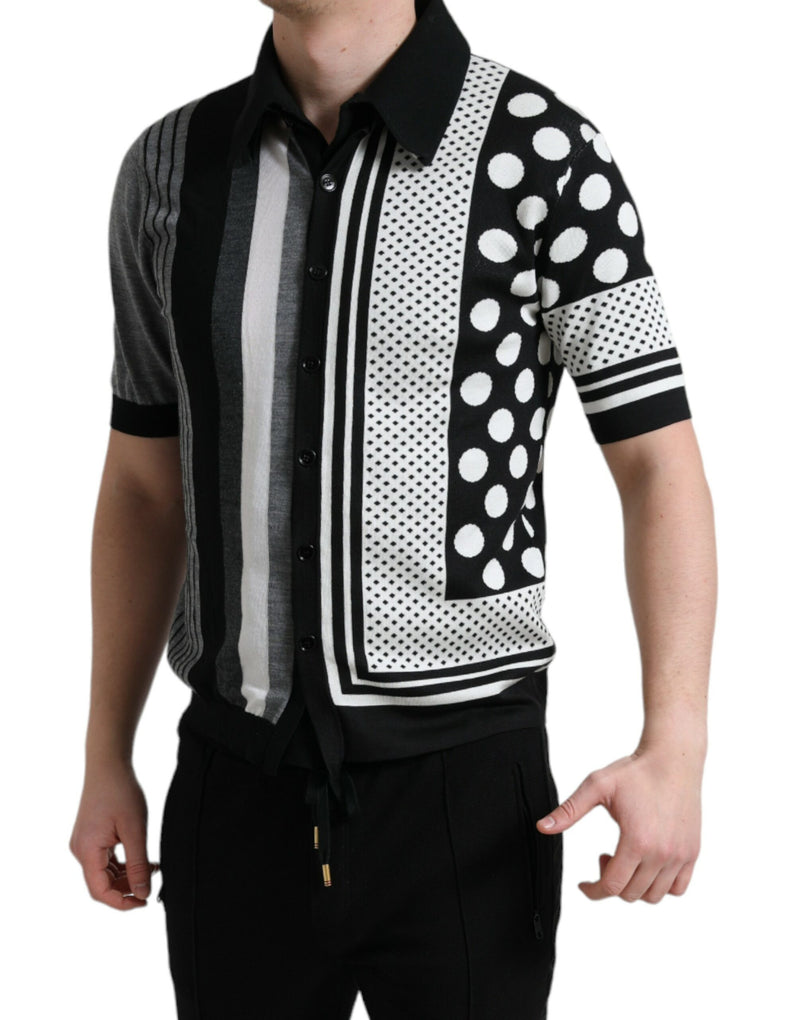 Suéter polo cardigan preto e branco Dolce & Gabbana