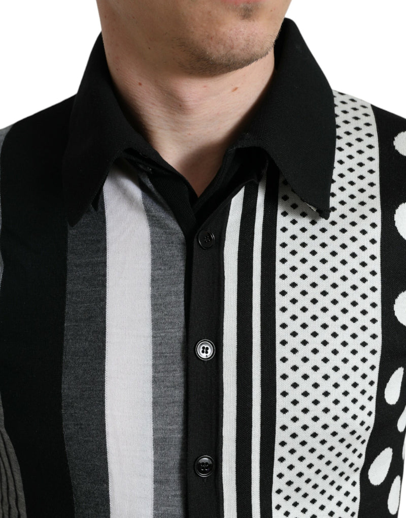 Suéter polo cardigan preto e branco Dolce & Gabbana
