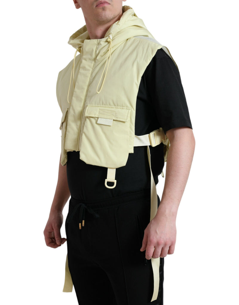 Veste sans manches jaune en nylon à capuche et style sportswear Dolce & Gabbana