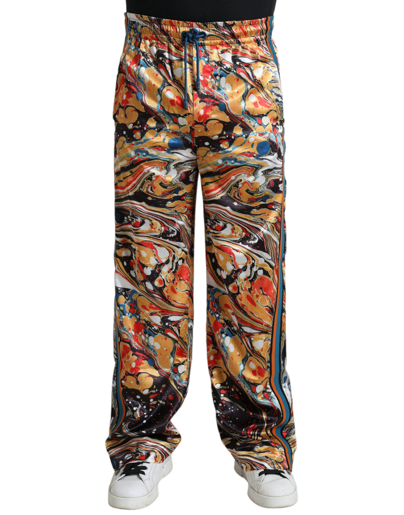 Calça multicolorida de cetim com estampa marmorizada Dolce & Gabbana