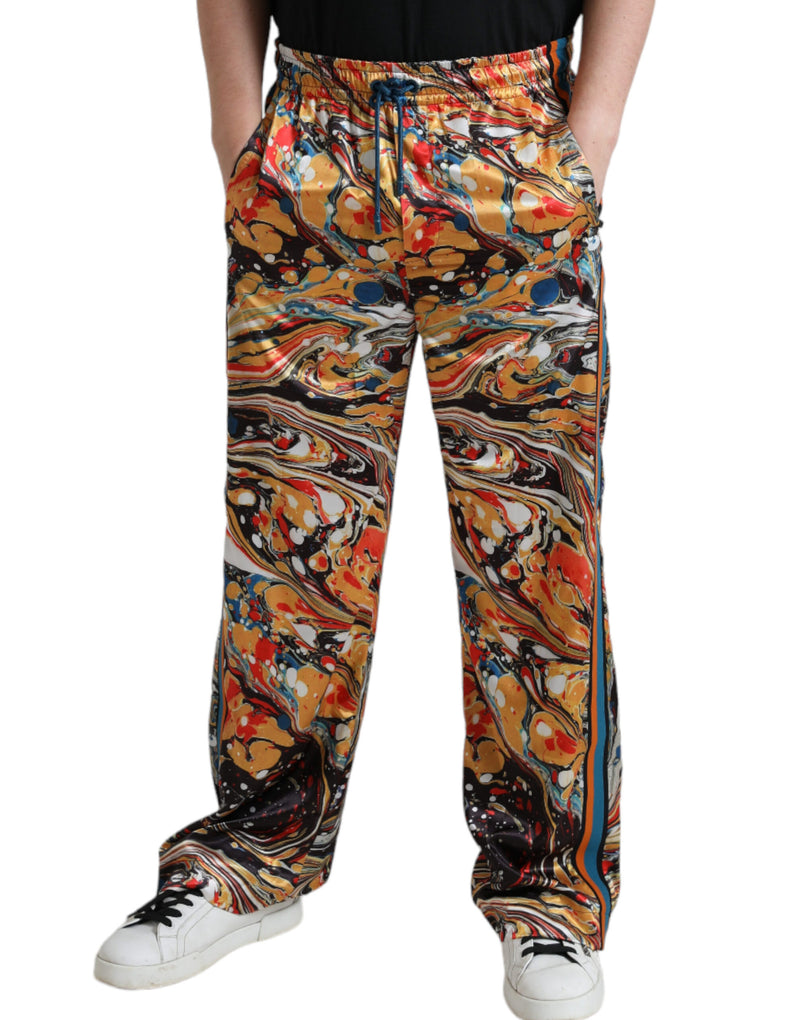 Calça multicolorida de cetim com estampa marmorizada Dolce & Gabbana