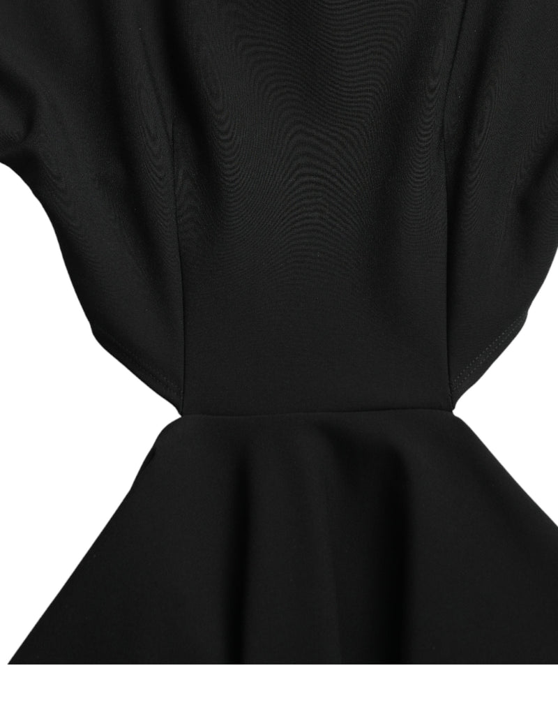 Miniabito nero in viscosa con aperture, linea ad A e maniche lunghe Dolce & Gabbana