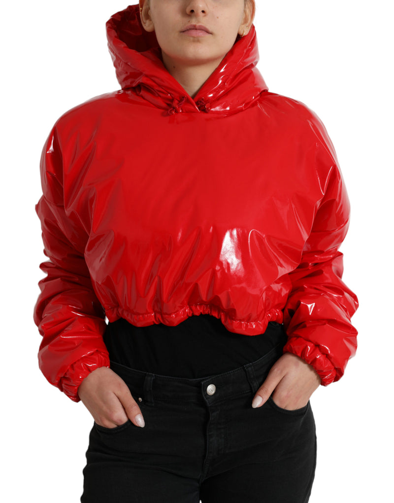 Manteau-veste court rouge brillant à capuche Dolce & Gabbana