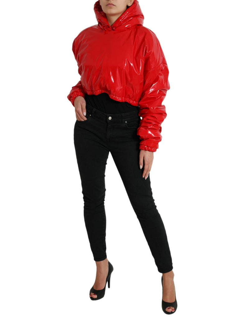 Manteau-veste court rouge brillant à capuche Dolce & Gabbana