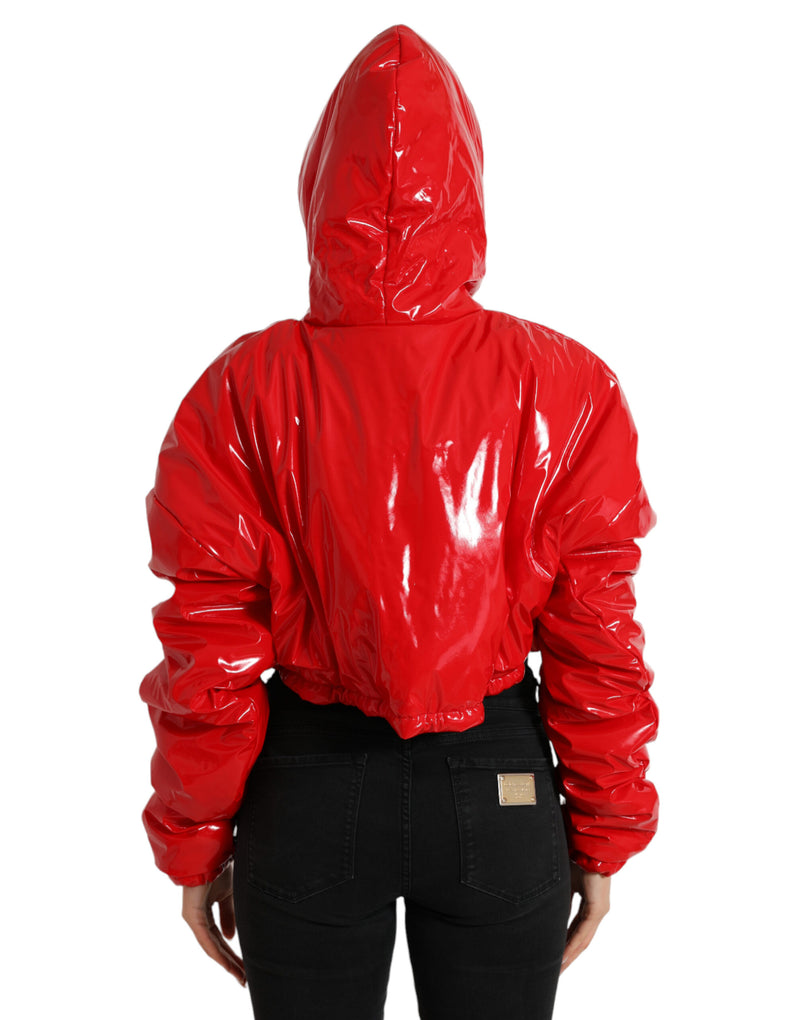 Manteau-veste court rouge brillant à capuche Dolce & Gabbana