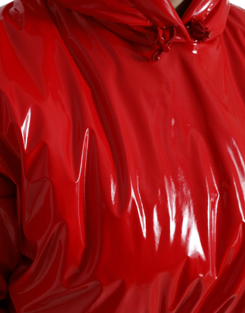 Manteau-veste court rouge brillant à capuche Dolce & Gabbana