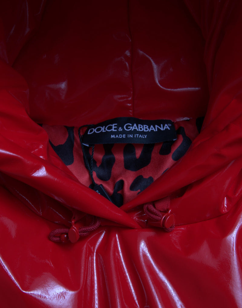 Manteau-veste court rouge brillant à capuche Dolce & Gabbana